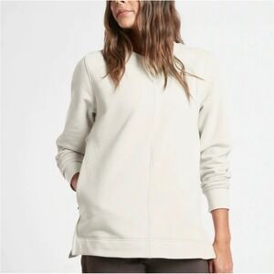 Athleta Retroplush Crewneck‎ Pullover Sweatshirt Abalone Grey Size Large